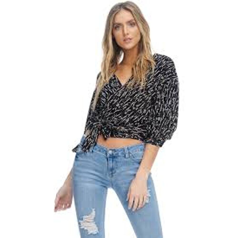 ANAMA Black Brown White Wrap Blouse Women's M NWT
